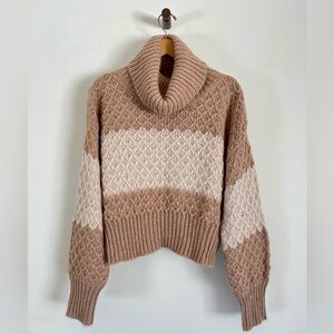 NWOT - Isabel’s Cabinet - Cowl neck Cozy Tan and Cream Women's Sweater